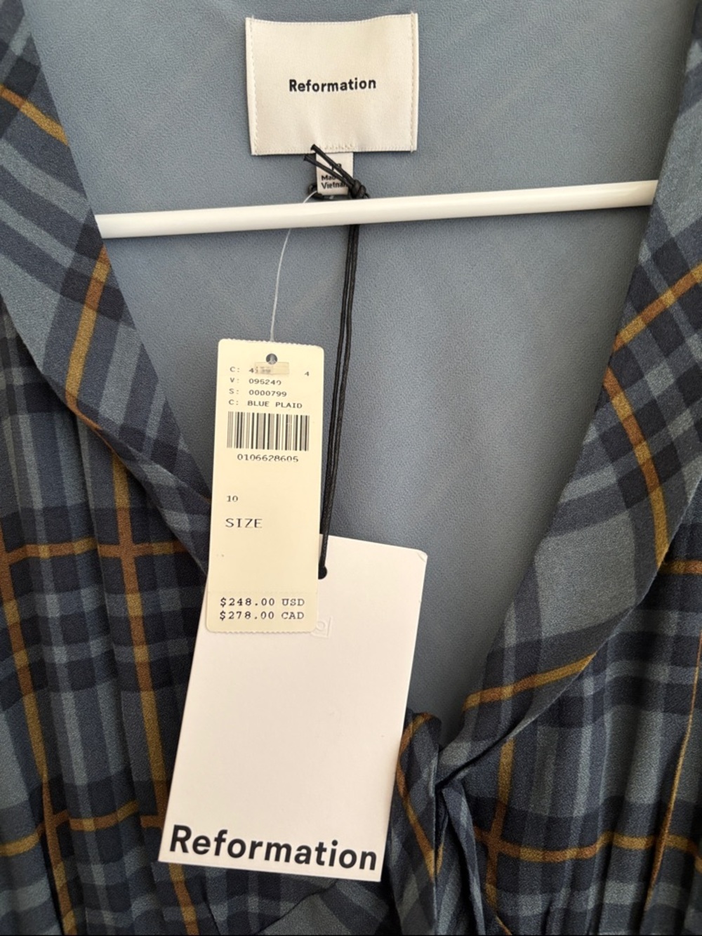 Reformation Blue Plaid Tie-Front Maxi Dress with Navy Accents - Picture 2 of 3